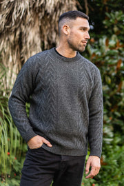 Aran Pattern Crew Neck Possum Merino Jumper